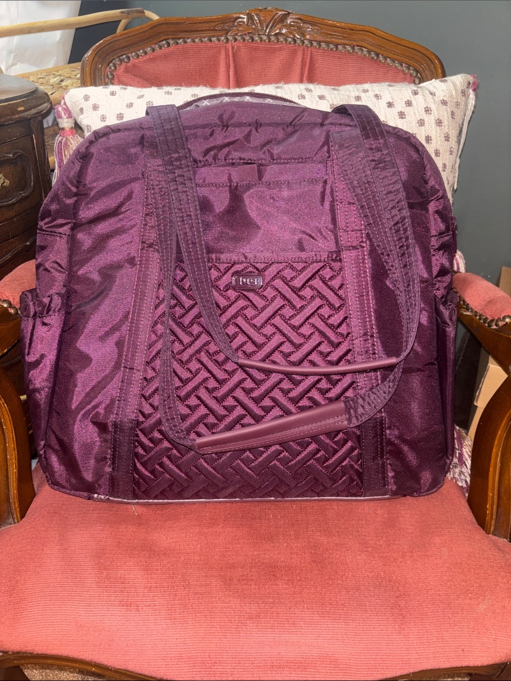 lug  sprinter Plum Quilted Nylon Tote